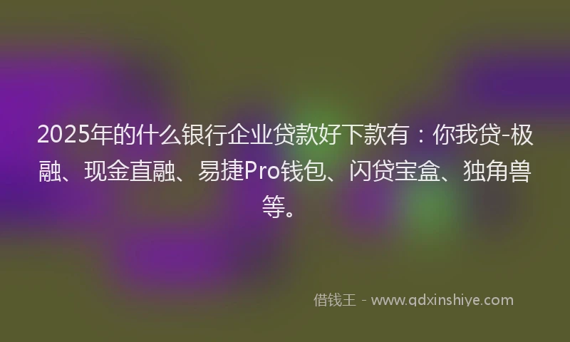 2025年的什么银行企业贷款好下款有：你我贷-极融、现金直融、易捷Pro钱包、闪贷宝盒、独角兽等。