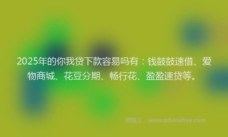 2025年的你我贷下款容易吗有：钱鼓鼓速借、爱物商城、花豆分期、畅行花、盈盈速贷等。