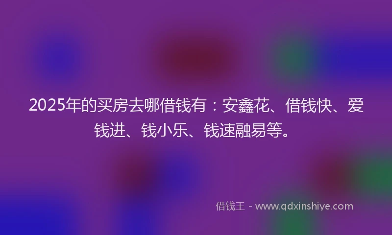 2025年的买房去哪借钱有：安鑫花、借钱快、爱钱进、钱小乐、钱速融易等。