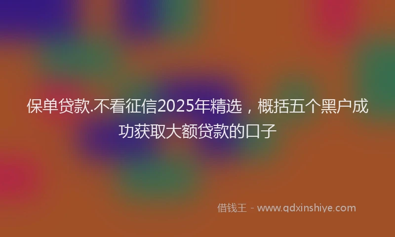 保单贷款.不看征信2025年精选，概括五个黑户成功获取大额贷款的口子