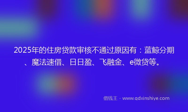 2025年的住房贷款审核不通过原因有：蓝鲸分期、魔法速借、日日盈、飞融金、e微贷等。