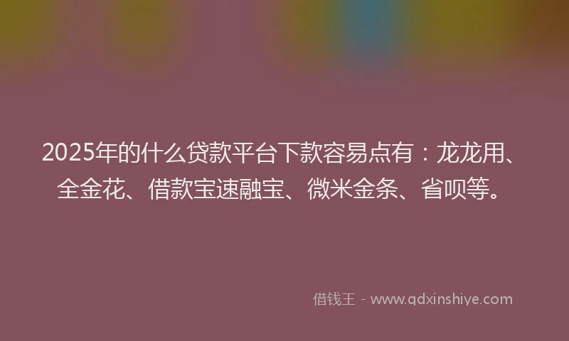 2025年的什么贷款平台下款容易点有：龙龙用、全金花、借款宝速融宝、微米金条、省呗等。