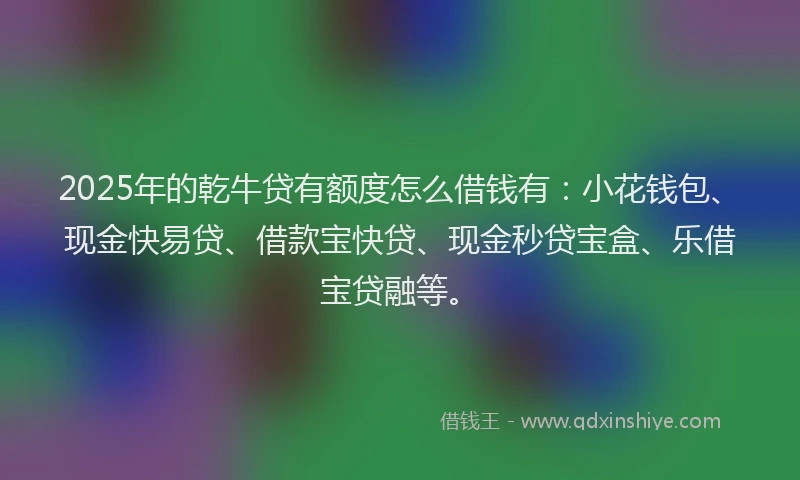 2025年的乾牛贷有额度怎么借钱有：小花钱包、现金快易贷、借款宝快贷、现金秒贷宝盒、乐借宝贷融等。