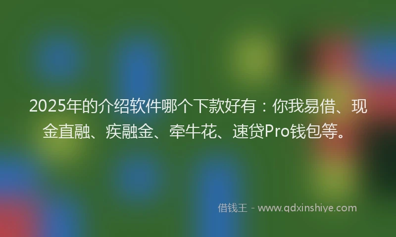 2025年的介绍软件哪个下款好有：你我易借、现金直融、疾融金、牵牛花、速贷Pro钱包等。