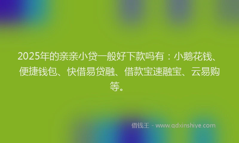 2025年的亲亲小贷一般好下款吗有：小鹅花钱、便捷钱包、快借易贷融、借款宝速融宝、云易购等。