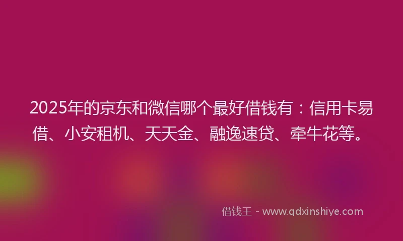 2025年的京东和微信哪个最好借钱有：信用卡易借、小安租机、天天金、融逸速贷、牵牛花等。