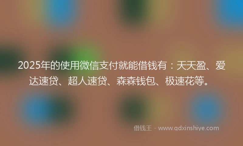 2025年的使用微信支付就能借钱有：天天盈、爱达速贷、超人速贷、森森钱包、极速花等。