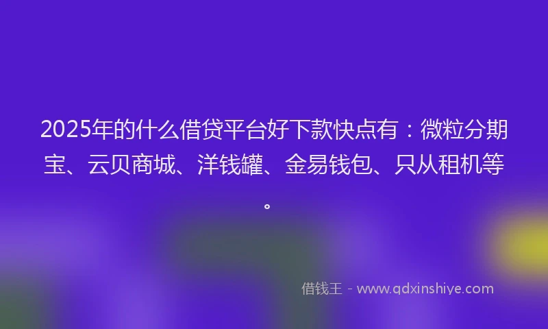 2025年的什么借贷平台好下款快点有：微粒分期宝、云贝商城、洋钱罐、金易钱包、只从租机等。
