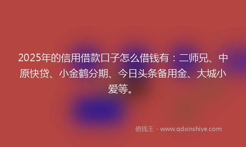 2025年的信用借款口子怎么借钱有：二师兄、中原快贷、小金鹤分期、今日头条备用金、大城小爱等。