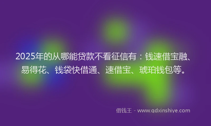 2025年的从哪能贷款不看征信有：钱速借宝融、易得花、钱袋快借通、速借宝、琥珀钱包等。