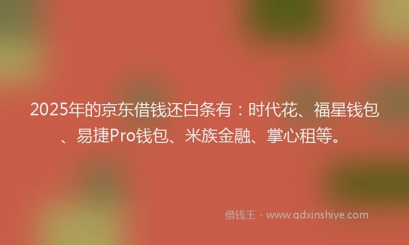 2025年的京东借钱还白条有：时代花、福星钱包、易捷Pro钱包、米族金融、掌心租等。