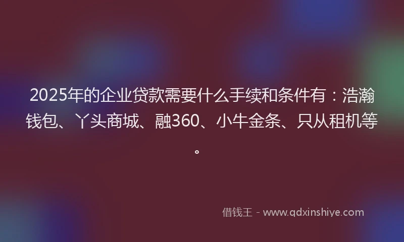 2025年的企业贷款需要什么手续和条件有：浩瀚钱包、丫头商城、融360、小牛金条、只从租机等。