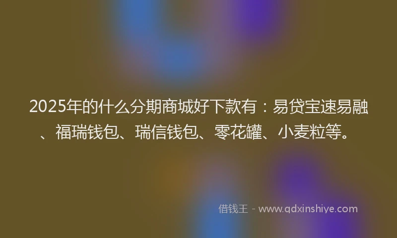 2025年的什么分期商城好下款有:易贷宝速易融、福瑞钱包、瑞信钱包、零花罐、小麦粒等。