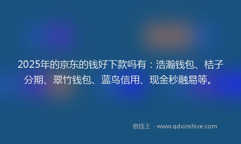 2025年的京东的钱好下款吗有：浩瀚钱包、桔子分期、翠竹钱包、蓝鸟信用、现金秒融易等。