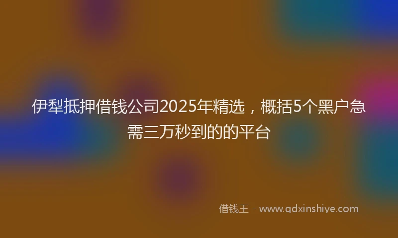 伊犁抵押借钱公司2025年精选，概括5个黑户急需三万秒到的的平台