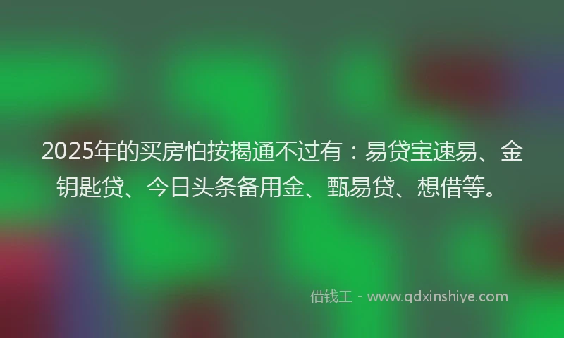 2025年的买房怕按揭通不过有：易贷宝速易、金钥匙贷、今日头条备用金、甄易贷、想借等。
