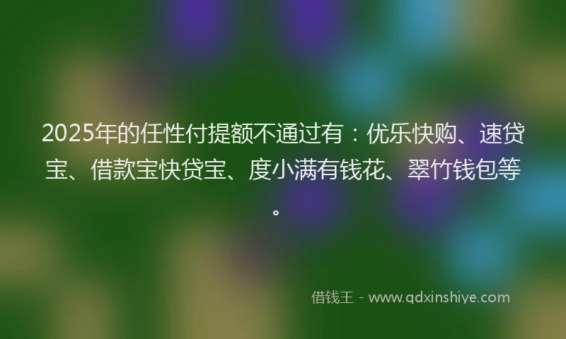 2025年的任性付提额不通过有：优乐快购、速贷宝、借款宝快贷宝、度小满有钱花、翠竹钱包等。