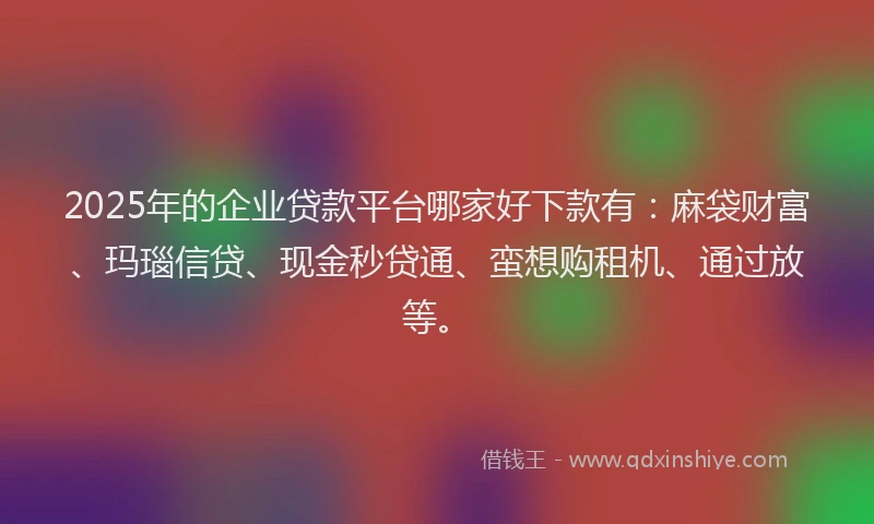 2025年的企业贷款平台哪家好下款有：麻袋财富、玛瑙信贷、现金秒贷通、蛮想购租机、通过放等。