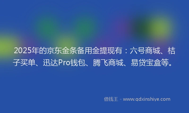 2025年的京东金条备用金提现有：六号商城、桔子买单、迅达Pro钱包、腾飞商城、易贷宝盒等。