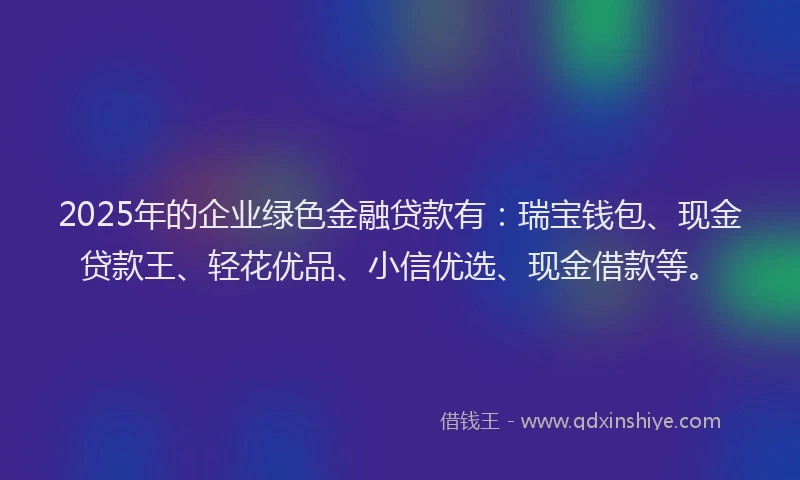 2025年的企业绿色金融贷款有：瑞宝钱包、现金贷款王、轻花优品、小信优选、现金借款等。