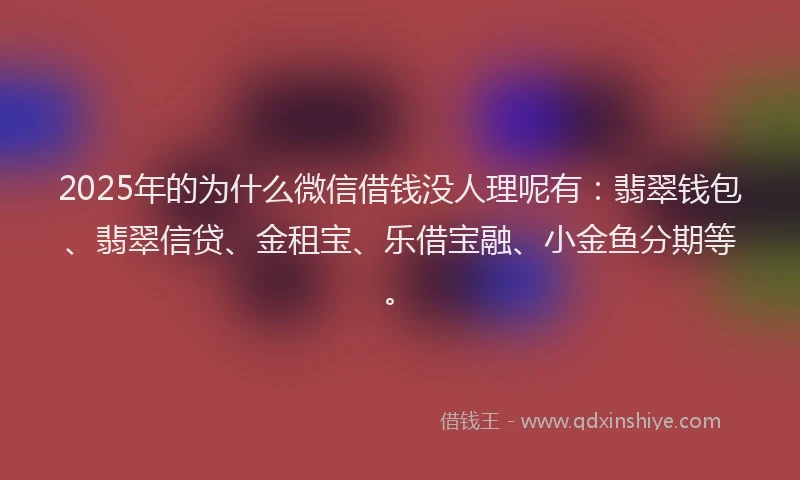 2025年的为什么微信借钱没人理呢有：翡翠钱包、翡翠信贷、金租宝、乐借宝融、小金鱼分期等。