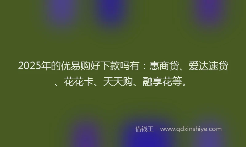 2025年的优易购好下款吗有:惠商贷、爱达速贷、花花卡、天天购、融享花等。