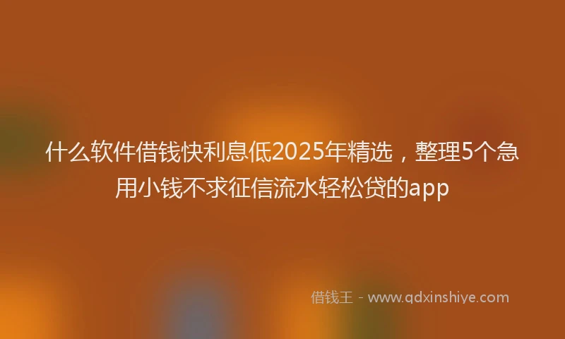 什么软件借钱快利息低2025年精选，整理5个急用小钱不求征信流水轻松贷的app
