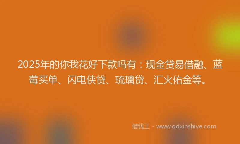 2025年的你我花好下款吗有：现金贷易借融、蓝莓买单、闪电侠贷、琉璃贷、汇火佑金等。