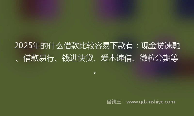 2025年的什么借款比较容易下款有：现金贷速融、借款易行、钱进快贷、爱木速借、微粒分期等。