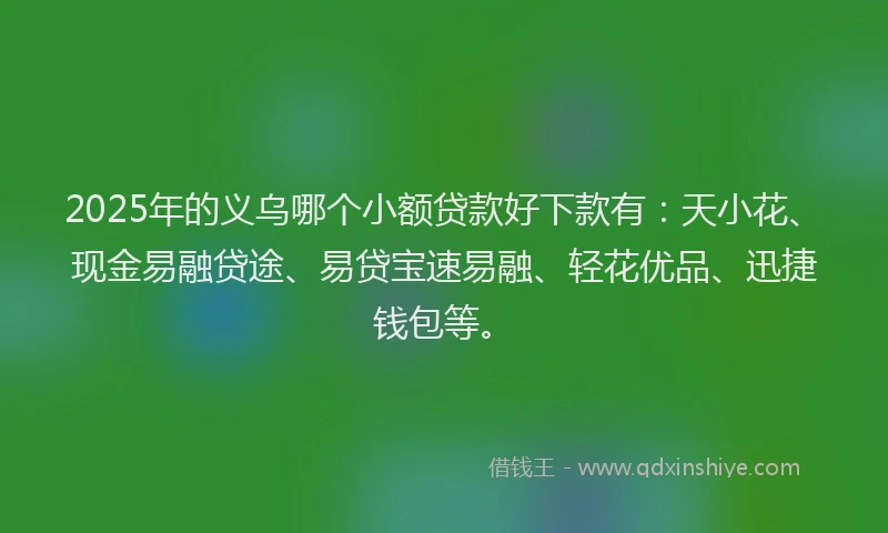 2025年的义乌哪个小额贷款好下款有：天小花、现金易融贷途、易贷宝速易融、轻花优品、迅捷钱包等。