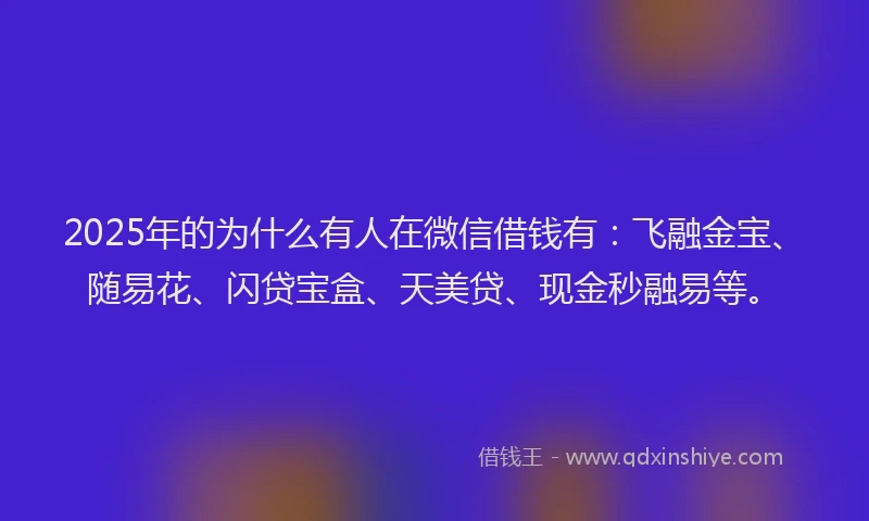 2025年的为什么有人在微信借钱有：飞融金宝、随易花、闪贷宝盒、天美贷、现金秒融易等。