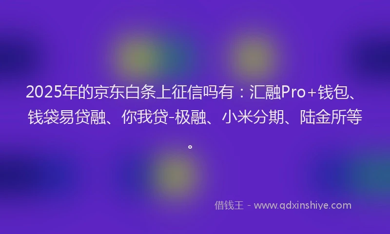 2025年的京东白条上征信吗有：汇融Pro+钱包、钱袋易贷融、你我贷-极融、小米分期、陆金所等。