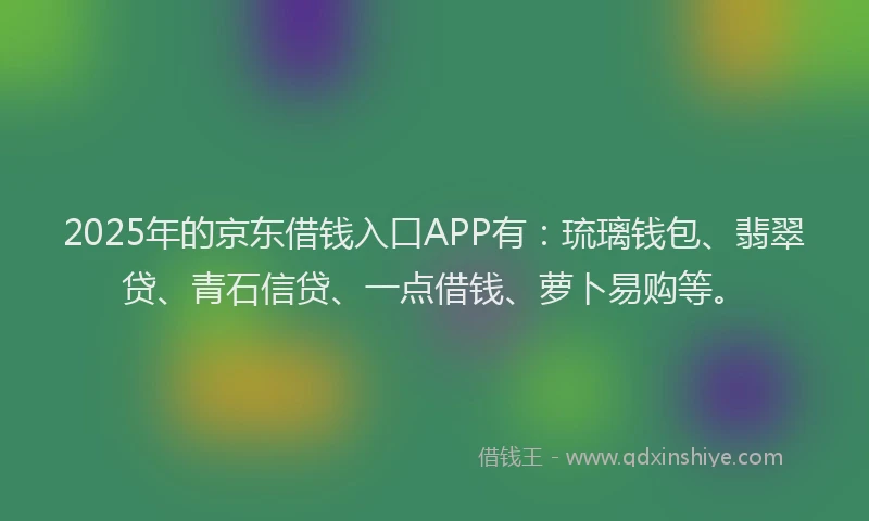 2025年的京东借钱入口APP有：琉璃钱包、翡翠贷、青石信贷、一点借钱、萝卜易购等。
