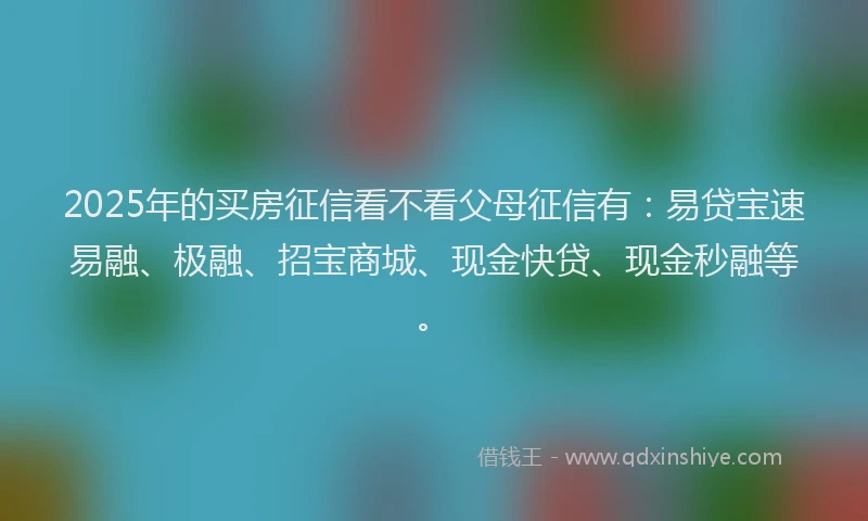 2025年的买房征信看不看父母征信有：易贷宝速易融、极融、招宝商城、现金快贷、现金秒融等。