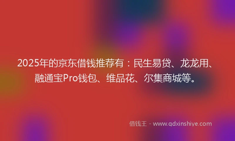 2025年的京东借钱推荐有:民生易贷、龙龙用、融通宝Pro钱包、维品花、尔集商城等。