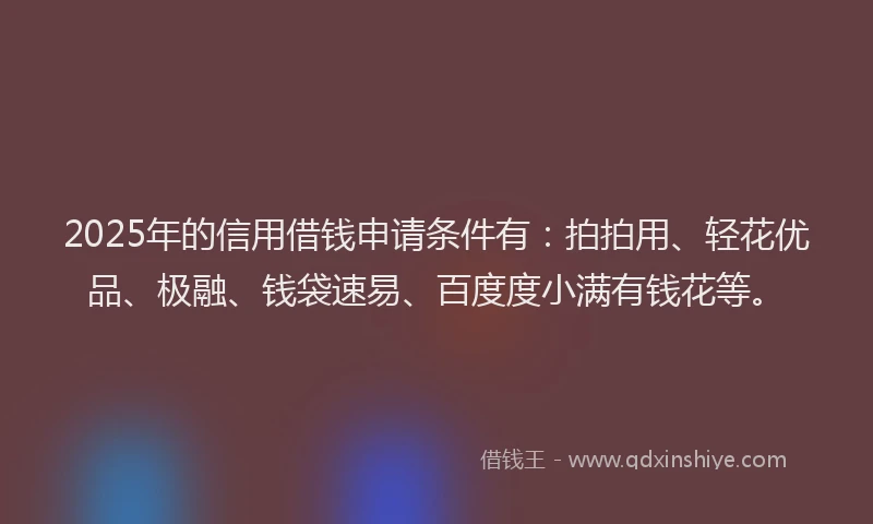 2025年的信用借钱申请条件有：拍拍用、轻花优品、极融、钱袋速易、百度度小满有钱花等。
