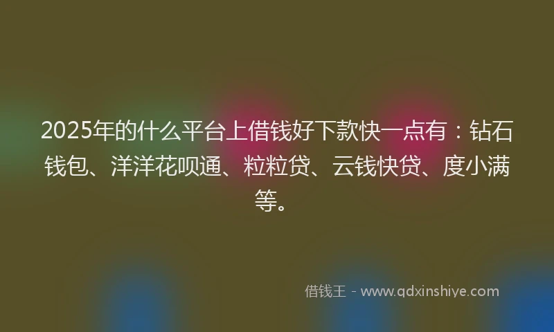 2025年的什么平台上借钱好下款快一点有：钻石钱包、洋洋花呗通、粒粒贷、云钱快贷、度小满等。