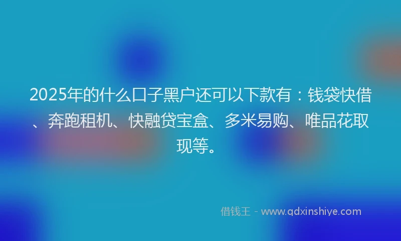 2025年的什么口子黑户还可以下款有：钱袋快借、奔跑租机、快融贷宝盒、多米易购、唯品花取现等。