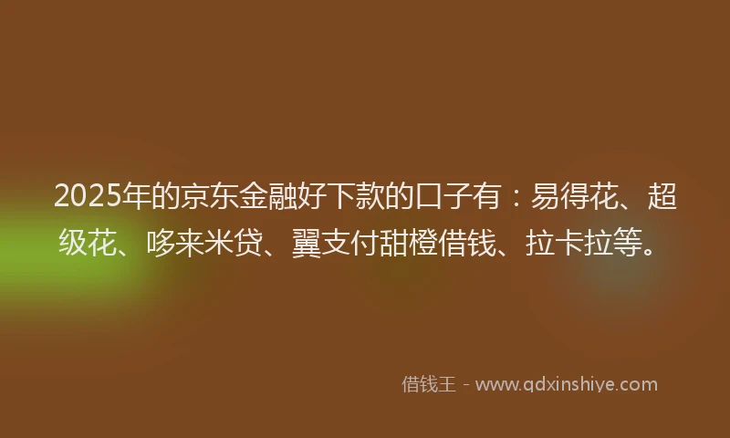2025年的京东金融好下款的口子有：易得花、超级花、哆来米贷、翼支付甜橙借钱、拉卡拉等。