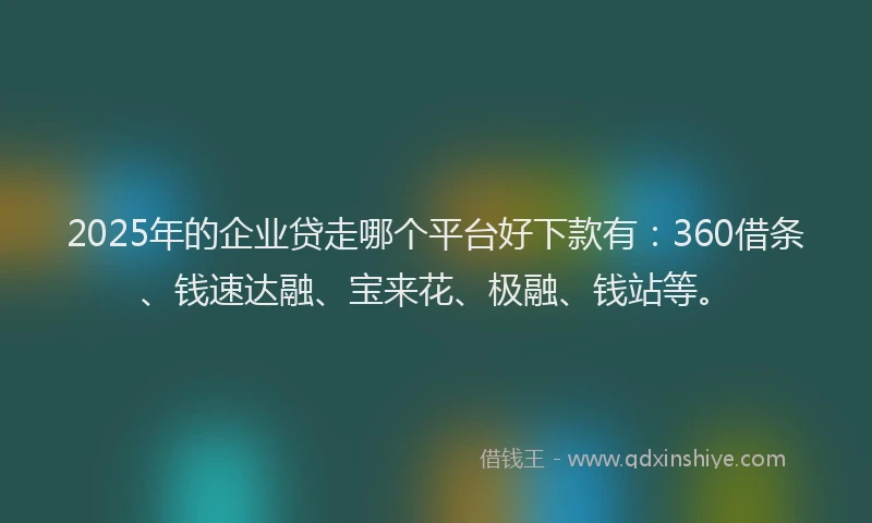 2025年的企业贷走哪个平台好下款有：360借条、钱速达融、宝来花、极融、钱站等。