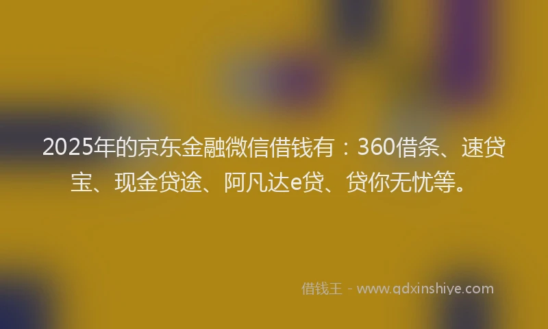 2025年的京东金融微信借钱有：360借条、速贷宝、现金贷途、阿凡达e贷、贷你无忧等。