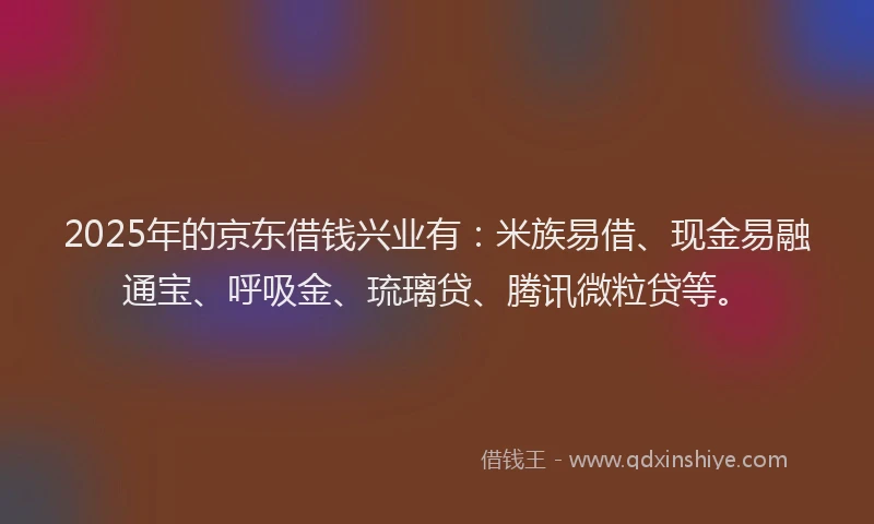 2025年的京东借钱兴业有：米族易借、现金易融通宝、呼吸金、琉璃贷、腾讯微粒贷等。