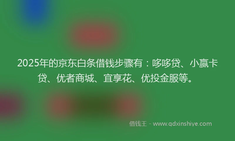 2025年的京东白条借钱步骤有：哆哆贷、小赢卡贷、优者商城、宜享花、优投金服等。