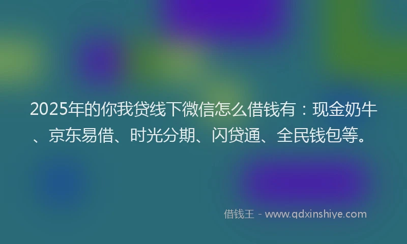2025年的你我贷线下微信怎么借钱有：现金奶牛、京东易借、时光分期、闪贷通、全民钱包等。