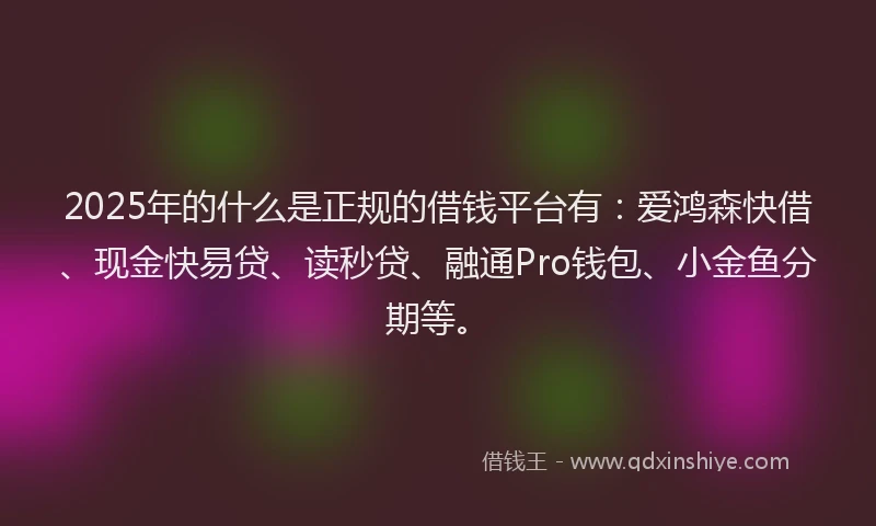 2025年的什么是正规的借钱平台有：爱鸿森快借、现金快易贷、读秒贷、融通Pro钱包、小金鱼分期等。