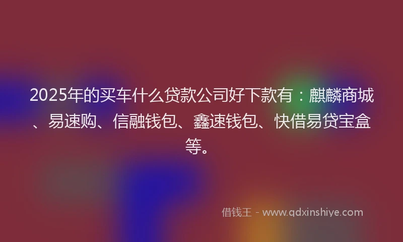 2025年的买车什么贷款公司好下款有：麒麟商城、易速购、信融钱包、鑫速钱包、快借易贷宝盒等。