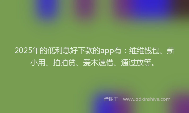 2025年的低利息好下款的app有：维维钱包、薪小用、拍拍贷、爱木速借、通过放等。