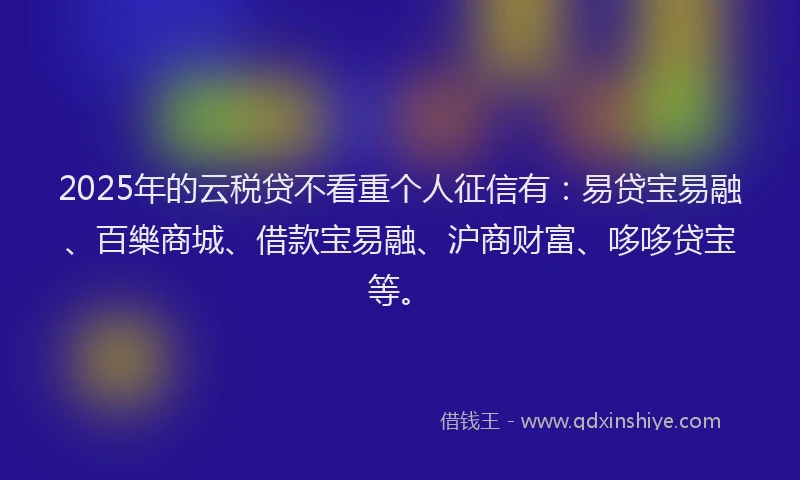 2025年的云税贷不看重个人征信有：易贷宝易融、百樂商城、借款宝易融、沪商财富、哆哆贷宝等。