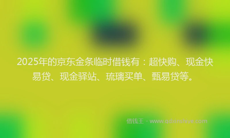 2025年的京东金条临时借钱有：超快购、现金快易贷、现金驿站、琉璃买单、甄易贷等。