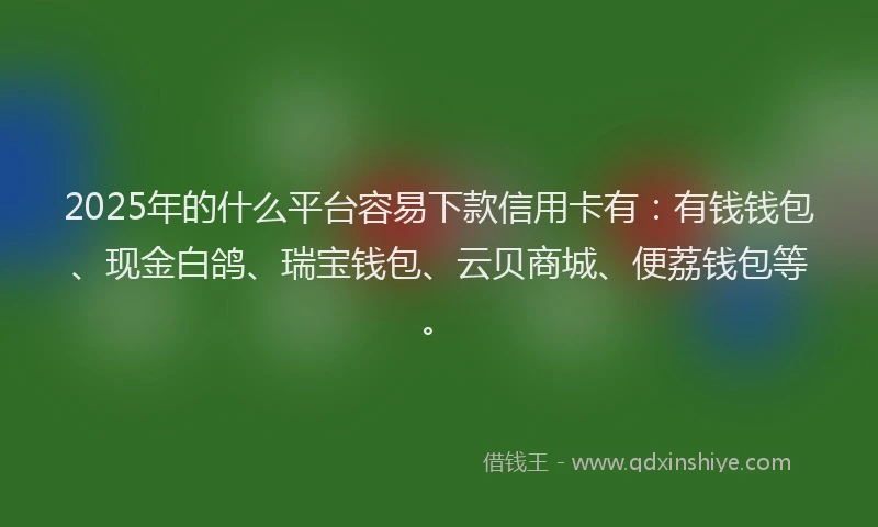 2025年的什么平台容易下款信用卡有：有钱钱包、现金白鸽、瑞宝钱包、云贝商城、便荔钱包等。